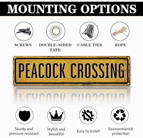 Rustic Farmhouse Metal Tin Sign, Peacock Crossing Sign, Vintage Animal Road Signs for Porch, Yard, and Farmhouse, Animal Crossing Warning Signs, Perfect for Garden and Road, 15.7 x 3.9 inches