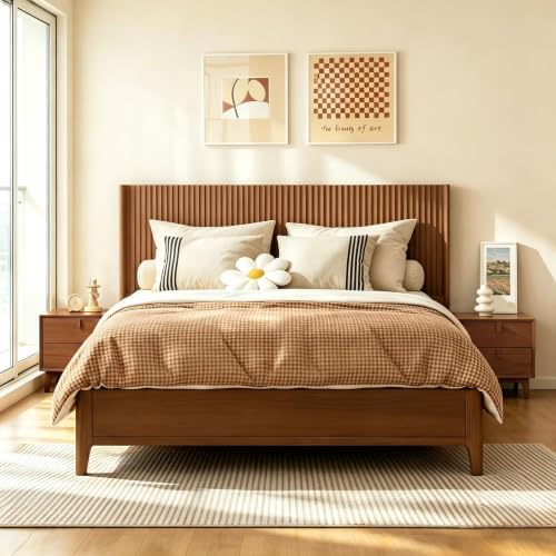 COCO DESIGN Queen Size Fluted Headboard Only, 64" Antique Oak Wall Mount