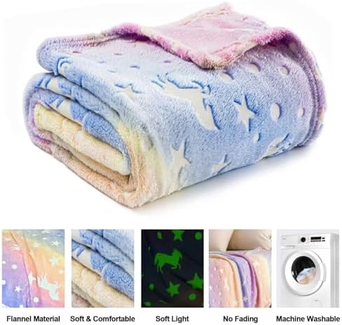 Unicorn Glow in The Dark Blankets for Kids, Soft Fleece Blankets for Girls/Toddler, Unicorns Gifts for Girls Age 3-12 50"x 60"