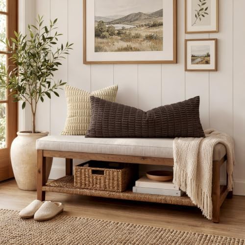 MIULEE Lumbar Corduroy Throw Pillow Cover for Bed 14x36 Dark Brown