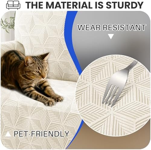 YEMYHOM 1 Piece Stretch Chair Sofa Slipcovers Couch Covers for 1 Seat, Jacquard Armchair Covers with Non-Slip Elastic Bottom, Thickened Furniture Protector for Dogs Pets kids (Small, Beige）