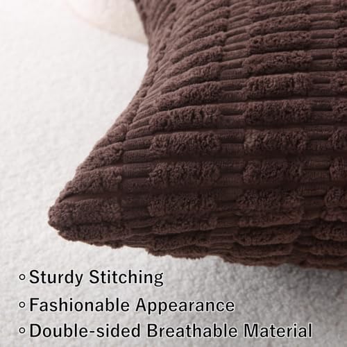 2 Pack Corduroy Decorative Throw Pillow with Inserts, 18x18 Inch Soft Boho Throw Pillow, Square Striped Throw Pillows for Couch, Bed, Sofa Decor