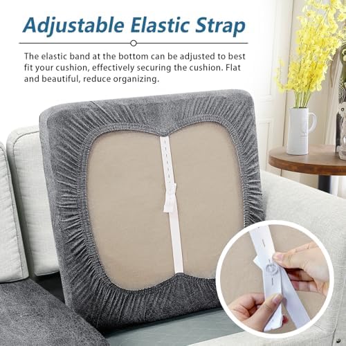 Loveseat Cushion Covers Leather-Look 2PC Stretch Love Seat Slipcover Sets for Living Room Individual Couch Seat Protector, Pet-Friendly, Non-Slip, Easy Fit - Light Grey
