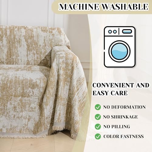 MEETSKY Small Couch Cover Oversized Recliner Covers Washable Armchair Sofa Cover for Dog, Chenille Khaki Abstract Geometric Jacquard Sofa Throw Cover Durable Modern Single Sofa Slipcovers, 71" X 91"