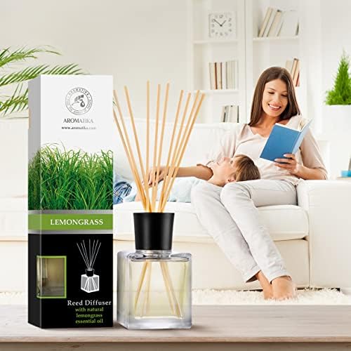 Room Fragrance Diffuser Lemongrass 6.8 Fl Oz - 200ml - with Bamboo Sticks - with Pure & Natural Lemongrass Essential Oil - Intensive Room Scent - Diffuser Gift Set