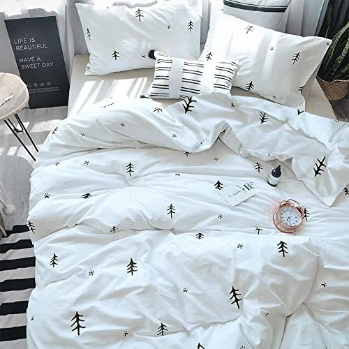 BuLuTu Kids Duvet Cover Full Size Cotton White/Grey,Premium Boys Girls Bedding Sets Twin,Single Bed Comforter Cover Zipper Closure,Forest Tree Print Pattern,Super Soft,Breathable,No Comforter