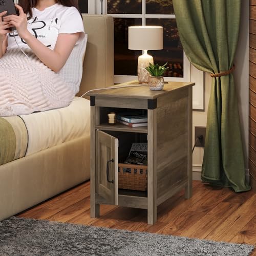 WLIVE End Tables for Living Room & Bedroom w/Charging, Narrow Nightstand