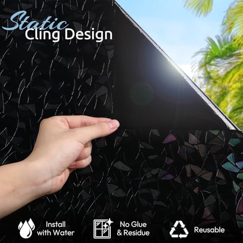 rabbitgoo Rainbow Window Privacy Film, Stained Cling, Black, 17.5" x 157.4"