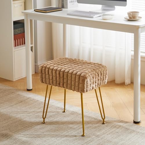IBUYKE Makeup Vanity Chair, Rectangular Footrest Stool, Khaki WBD003K