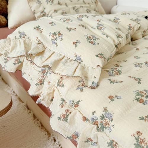 Chic Floral Duvet Cover Set Muslin Cotton Full(80"x90"),Bloom