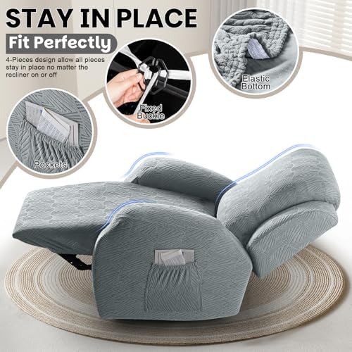VANSOFY Oversized Recliner Chair Covers, 4-Pieces Slipcover, Light Gray