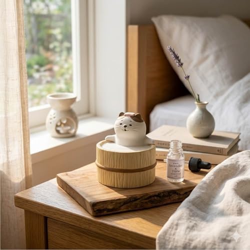 Passive Stone Diffuser, Cute Animal Series Aromatherapy Oil Diffuser for Tabletop Decor (1, Relaxed Cat)