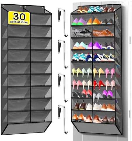 Kotkn 10-Tier Over the Door Shoe Organizer, 20 Pockets Holds 20-30 Pairs, Heavy-Duty Oxford Fabric with Hexagon Mesh for Boots & Sneakers-Dark Gray