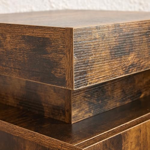 Nightstand with LED Lights Set of 2, 2 Pieces Bedside Tables with Storage Cabinet, Modern End Tables for Bedroom, Brown