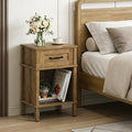 Small Brown Night Stand,Rustic End Table,Wood Nightstand with Drawer