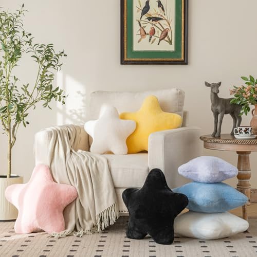 Star Pillow, Decorative Throw Pillow with Plush for Couch, Cute Decor Pillows for Bed, Aesthetic Star Shaped Pillow Fun Cushion for Sofa Living Room (Ivory White, 19.6 Inches)
