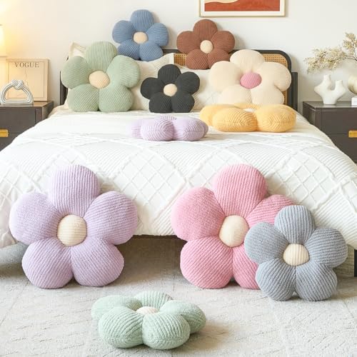 Flower Pillow, Decorative Throw Pillow for Couch, Cute Decor Pillows for Bed, Aesthetic Flower Shaped Pillow Fun Cushion (Ivory White, 19.6 Inches)