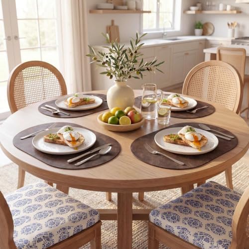 MOSAYT Vinyl Faux Leather Oval Placemats, Set of 6, Coffee