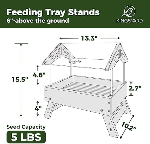 Kingsyard Covered Platform Ground Bird Feeder for Outdoors, Brown