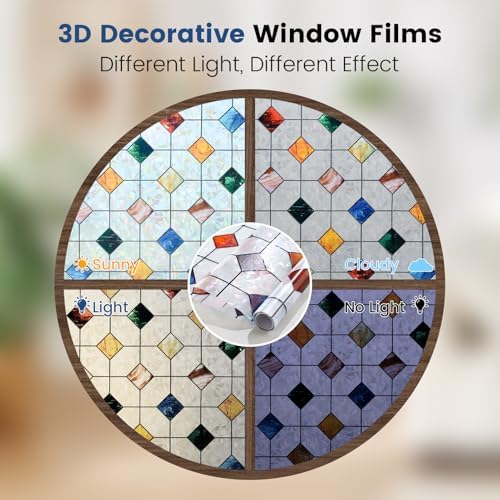 DKTIE Rainbow Stained Glass Window Film Decorative 23.6in X 118.1in