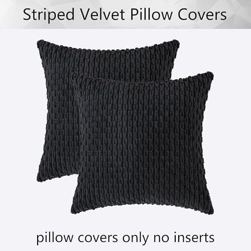 Kevin Textile Soft Corduroy 16x16 Inch Pillow Covers 2 Pack, Black