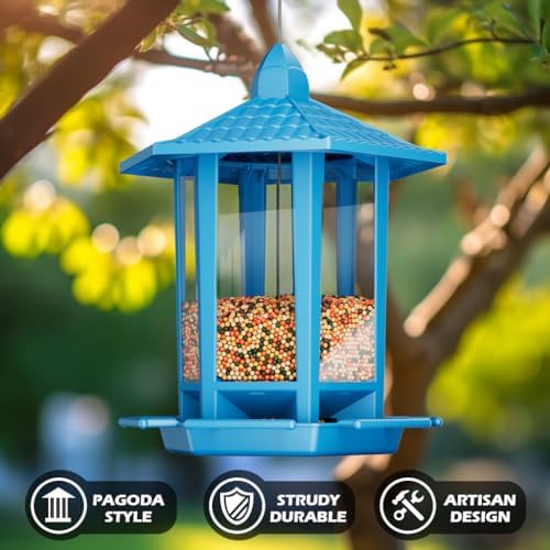Birdream Bird Feeders for Outdoor Hanging, Fun Installation Pagoda Design Wild Birdfeeder, Attracting Wild Birds Sparrows Finch Cardinal Goldfinch Chickadee - Blue