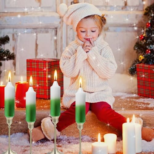 NJAO HOO Green Christmas Candles 5 Inch Short Taper Candle Metallic Candlesticks Unscented Candle Set for Home Decor Christmas Party Dinner Candles, 4 Pack