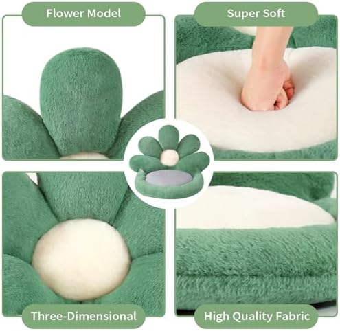 Ditucu Flower Shape Chair Pillow Cute Seat Cushion 21 inch Comfy Lazy Sofa Floor Pillows Dorm Seating for Bedroom Decor Green