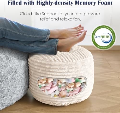 SHOUREN Stuffed Round Ottoman,Pouf Ottoman Foot Rest,18 X 14,Beige