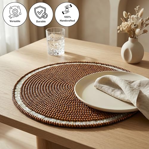 Round Woven Placemats Set of 2 13 Inch Ivory Natural Handmade Table Mats