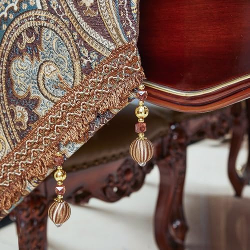 Luxury Vintage Design Table Runner 48 inches Long Embroidery Jacquard Fabric with Multi-Tassels Table Runners for Dining Room Dresser Wedding Holiday Party Fireplace Decorations (Coffee, 12X48inch)