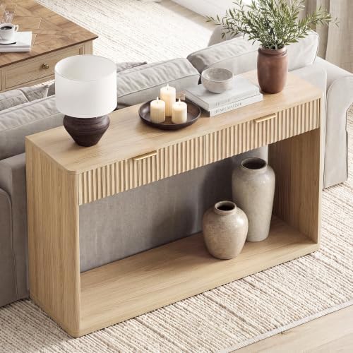 IRONCK 47" Fluted Console Table for Entryway with 2 Large Drawers, Oak
