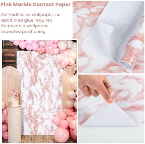 Marble Contact Paper Pink Extra Wide Peel and Stick for Kitchen Countertop