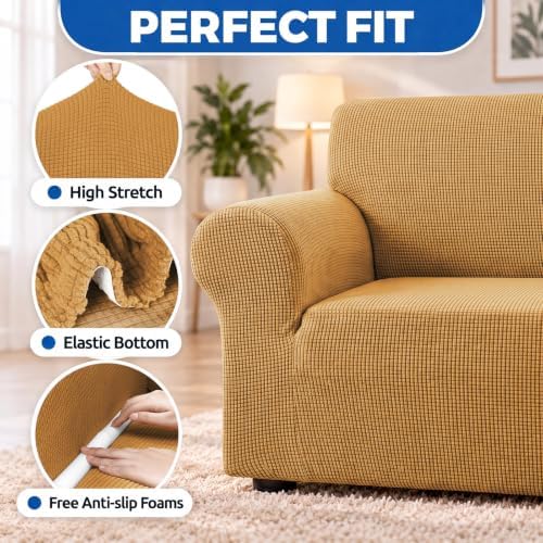 KEKUOU Stretch Chair Sofa Slipcover, Single Couch Cover,Golden