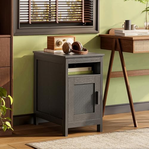 Huuger Narrow Night Stand, End Table with Charging Station, USB-C Port