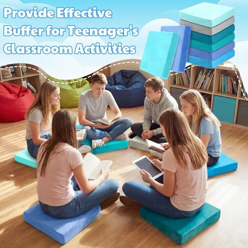 GlikCeil 8 Pcs Square Floor Pillow Cushions for Kid Classroom 15'', Blue