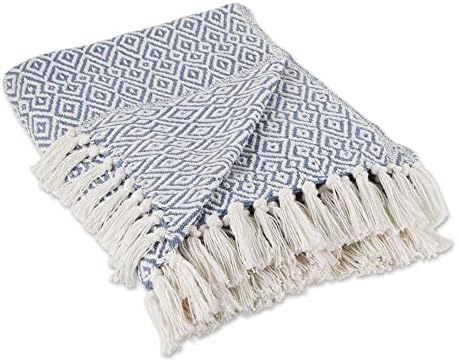 DII Rustic Farmhouse Double Diamond Woven Throw, 50x60, Stonewash Blue