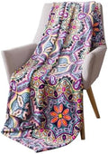 Soft Fleece Throw Blanket, Bohemian Boho Paisley Damask Purple Pink, 50x70