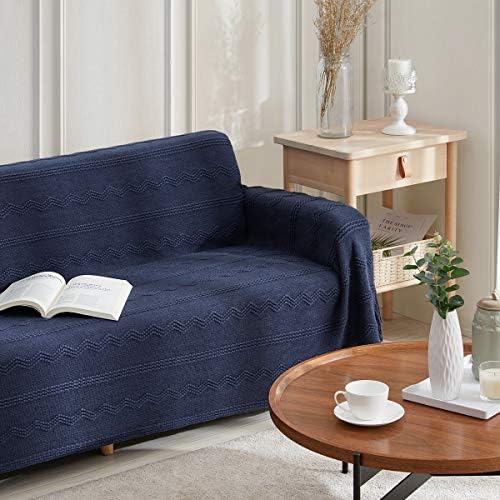 BOURINA Navy Throw Blanket 50x90 Inch Boho Knitted Soft Throw Sofa Blanket