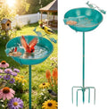 Mellbree Bird Bath for Outside 13", Metal Freestanding 13" Dia 39" H Lake Blue Gold Gilding Birdbath with Perch & Feeder Bowl, Multi-Functional for Garden Patio Yard Lawn Outdoor Decor