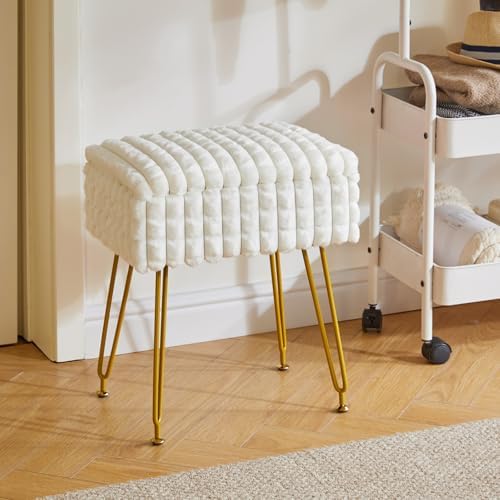 IBUYKE Rectangle Vanity Chair Ottoman, Footrest Stool, White WBD004W