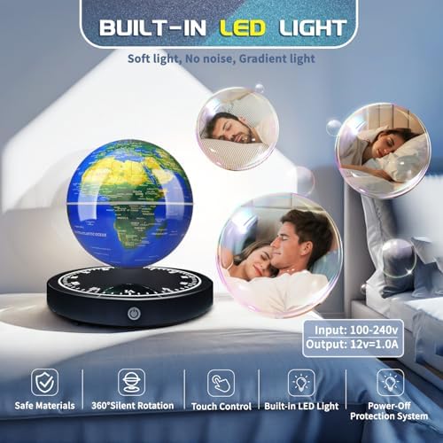 Magnetic Levitating Floating Globe with LED Light, 16 Colors Cool Tech Gadgets Gifts World Globe Lamp for Men Father Boys Girls, Birthday Gifts for Home Office Desk Decor Display