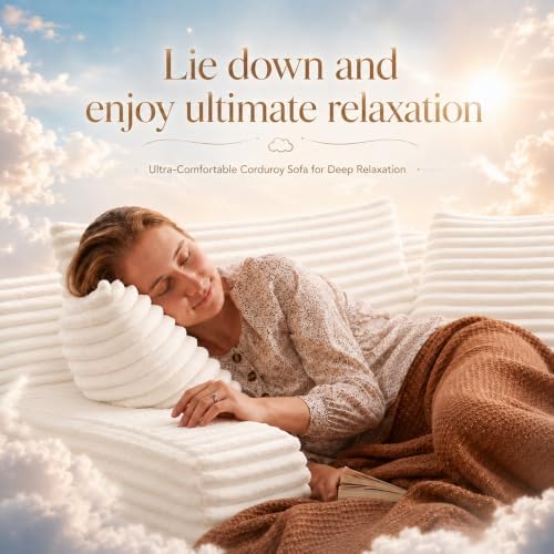 66" Chaise Lounge Chair Indoor, Corduroy Upholstered Reading Chair Oversized Boneless Chair with Deep Seat, Cloud Lounge Chair with 3 Pillows for Living Room, Bedroom, No Assembly Required
