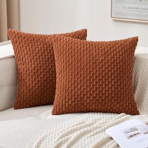 MIULEE Fall Decorative Throw Pillow Covers 20x20 Burnt Textured Corduroy