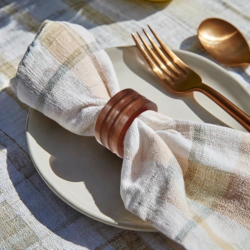 COTTON CRAFT Solid Wood Fluted Ribbed Napkin Rings - Set of 12 Napkin Rings