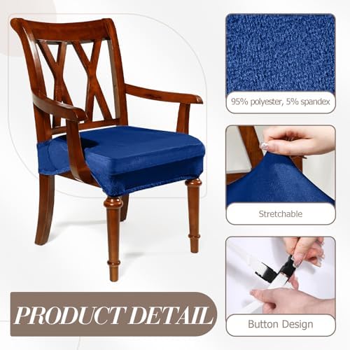 Havawish Extra Wide Dining Chair Seat Covers, Federal Blue, Velvet, 6 Pcs