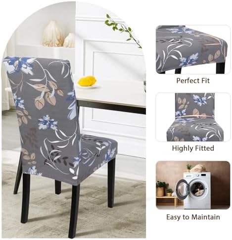 SearchI Dining Room Chair Covers Set of 6, Stretch Printed Kitchen Chair Slipcovers Removable Washable Parsons Chair Covers Protector for Dining Room, Hotel, Ceremony (Flower Pattern4)