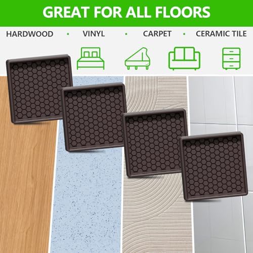 Non Slip Furniture Pads- 2.5"x2.5" Square Anti Skid Caster Cups Furniture Coasters, Anti-Sliding Grippers Floor Protectors for Furniture Bed, Couch, Chair Leg, Brown(Set of 4)