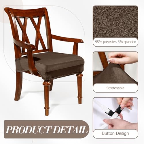 Havawish Extra Wide Dining Chair Seat Covers, Coffee, Velvet, 6 Pcs