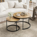 Smuxee Nesting Coffee Table Set of 2, 27.6" Round Coffee Table Wood Grain Top with Adjustable Non-Slip Feet, Industrial End Table Side Tables for Living Room Bedroom Balcony Yard